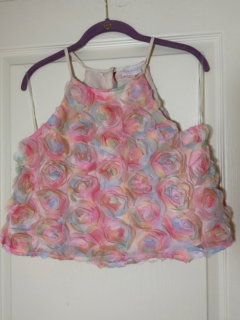 Entro Floral 3D Rose Applique Halter Top in Pastel Rainbow